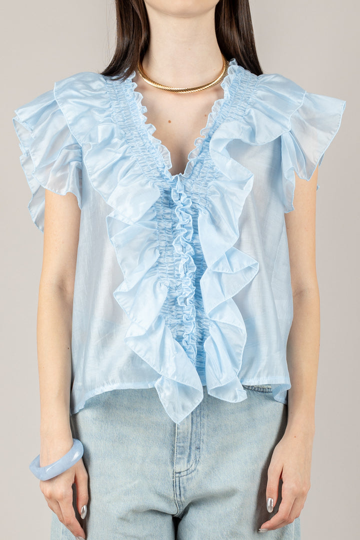 VICOLO - TD0893 - BLUSA CON ROUCHES ELASTICATA