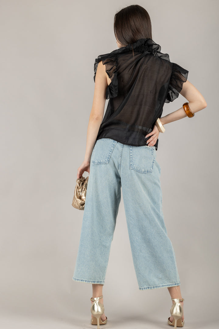 VICOLO - TD0893 - BLUSA CON ROUCHES ELASTICATA