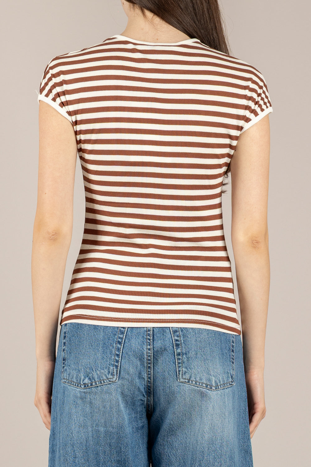 HAVEONE - RJS-Q224 - TOP RIGATO A COSTINE PANNA/TABACCO