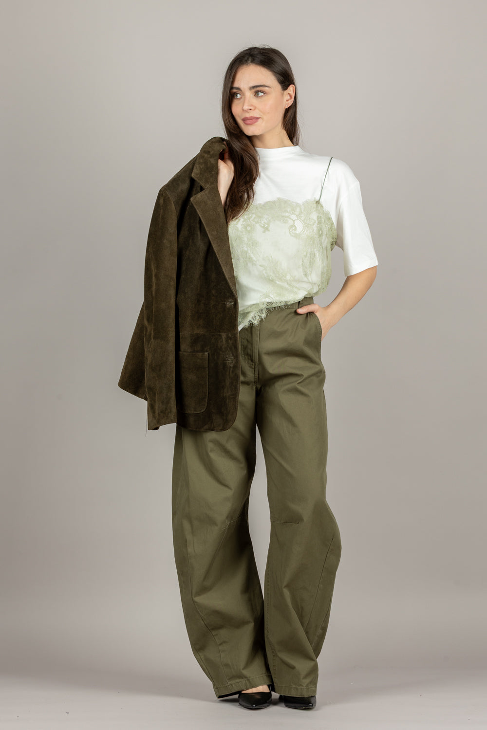 TENSIONE IN - PE260052 - T-SHIRT BIANCA CON DETTAGLIO TOP LIGHT KAKHI