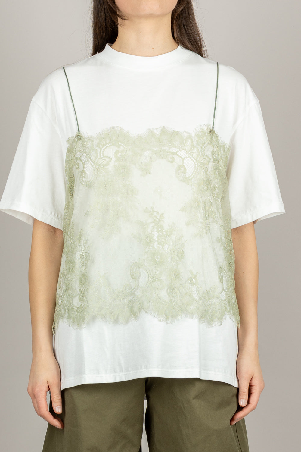 TENSIONE IN - PE260052 - T-SHIRT BIANCA CON DETTAGLIO TOP LIGHT KAKHI