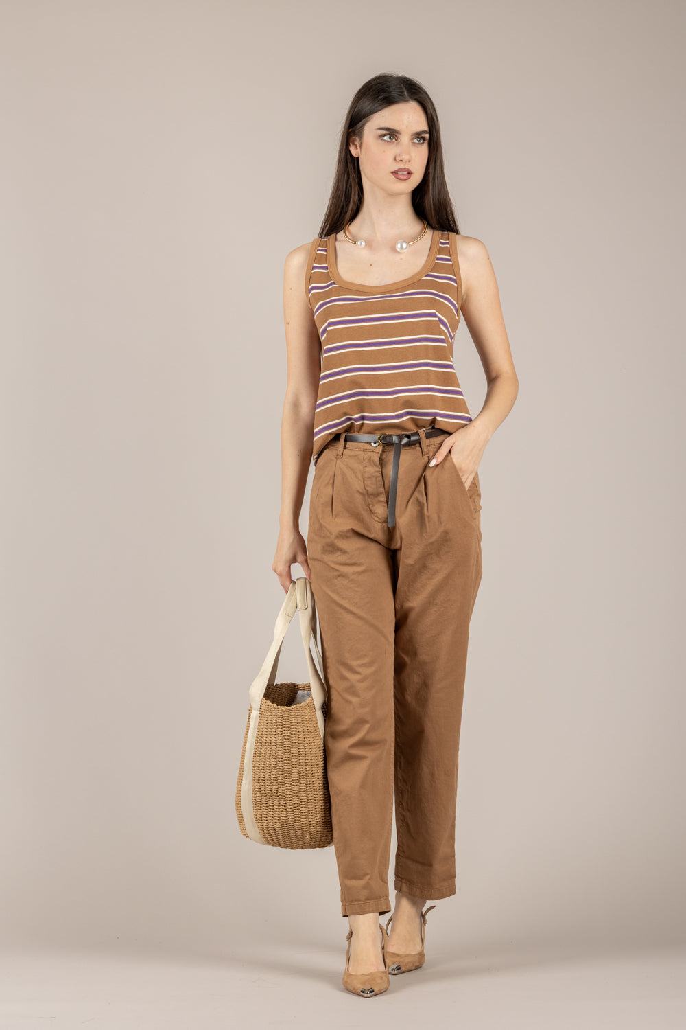 DIXIE - P881A239 - PANTALONE A SIGARETTA CON CINTA CAMEL