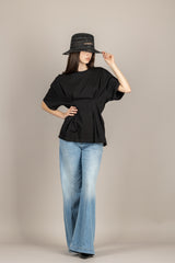VICOLO - UAB0020 - T-SHIRT ARRICCIATURA PUNTO VITA NERO