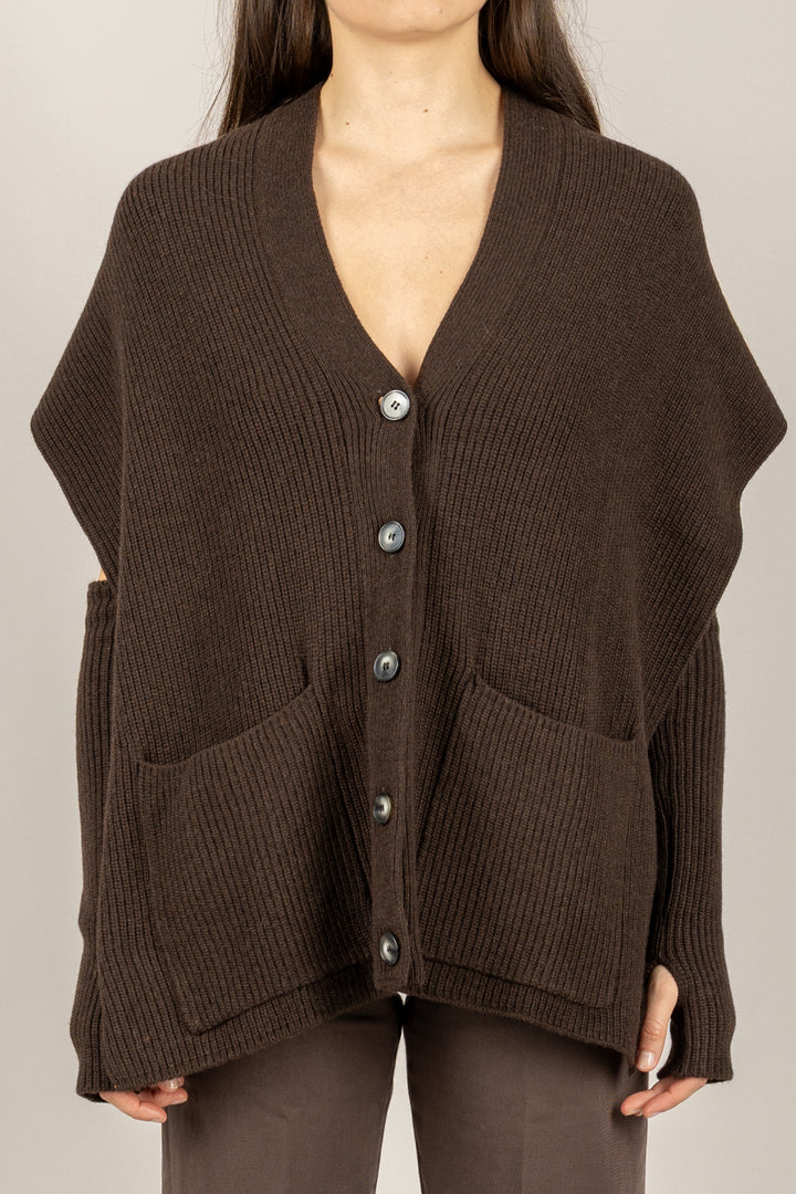 VICOLO - 77353F - CARDIGAN GILET SCOLLO SCHIENA CON MANICOTTI