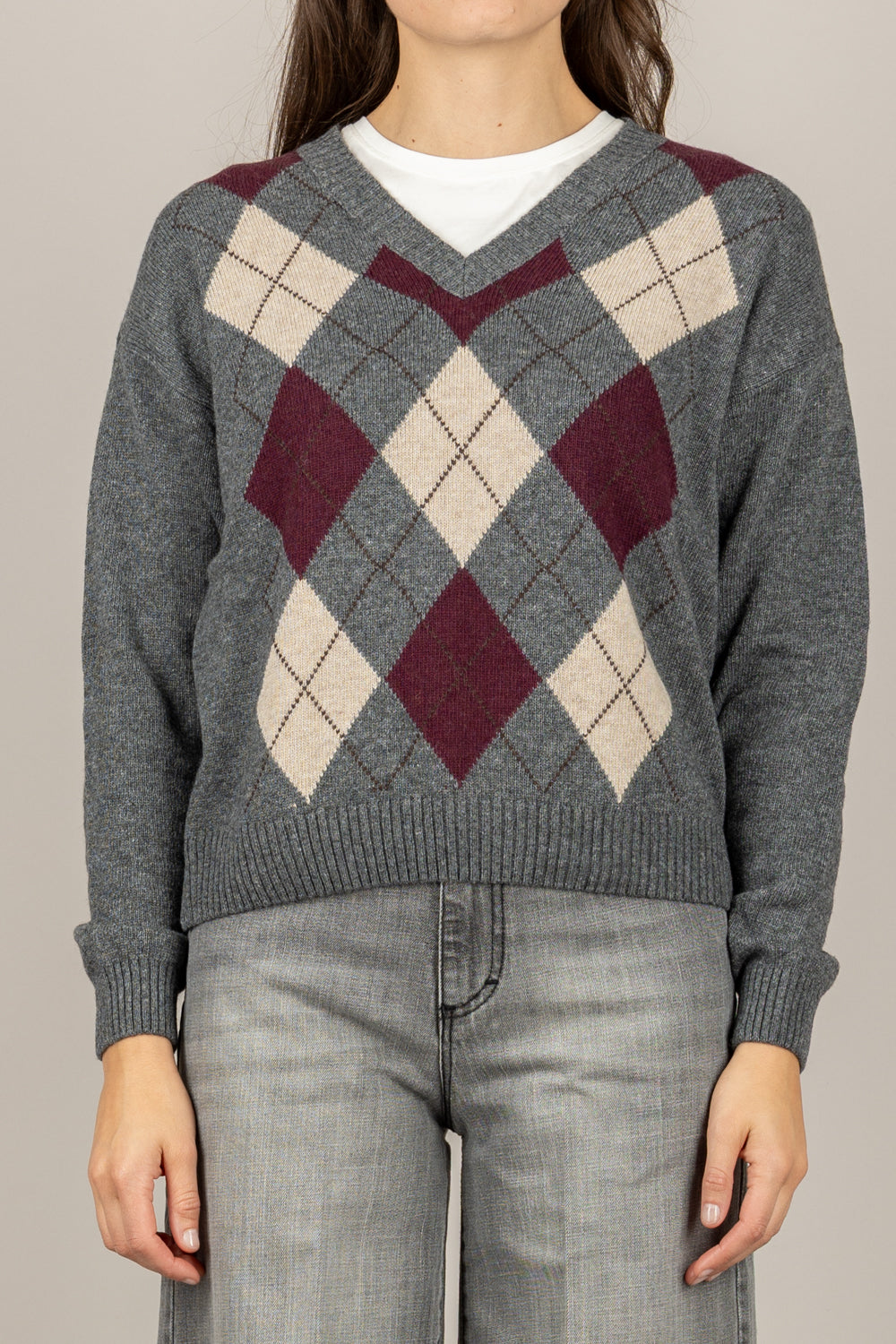 TENSIONE IN - D82036 - MAGLIA A ROMBI SCOLLO A V