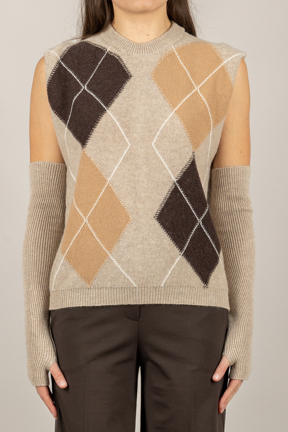 VICOLO - 77346F - GILET ROMBI CON MANICOTTI