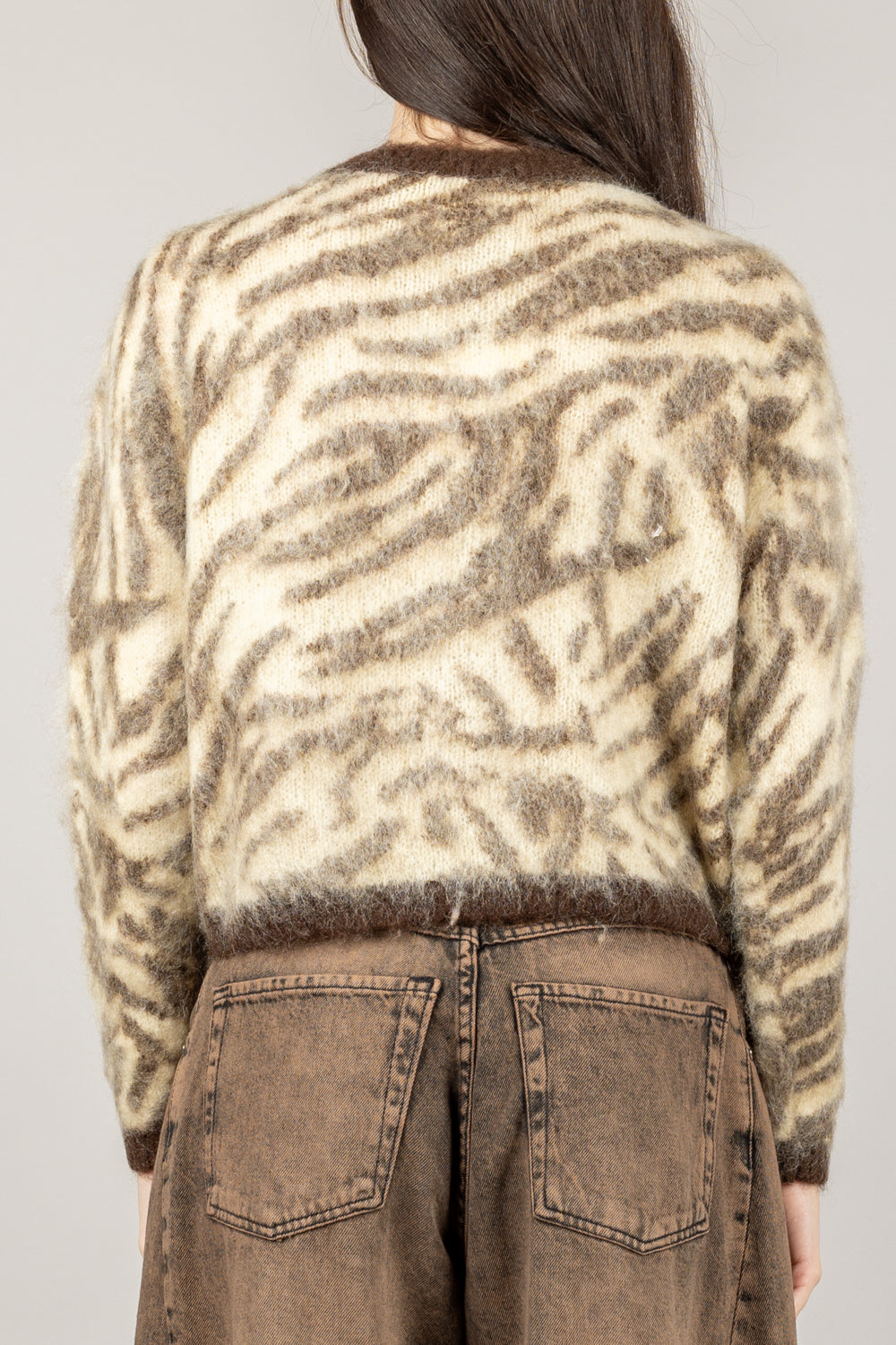 VICOLO - 55036F - CARDIGAN ZEBRATO BOTTONE GIOIELLO