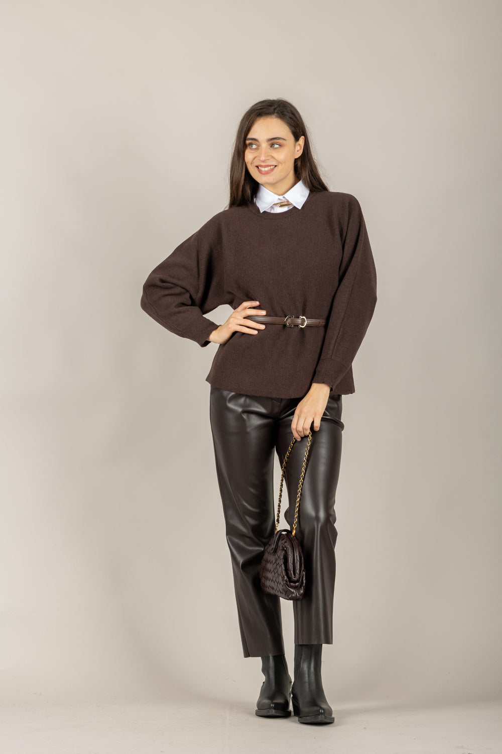 VICOLO - 22207F - MAGLIA MANICA PALLONCINO CON CINTURA