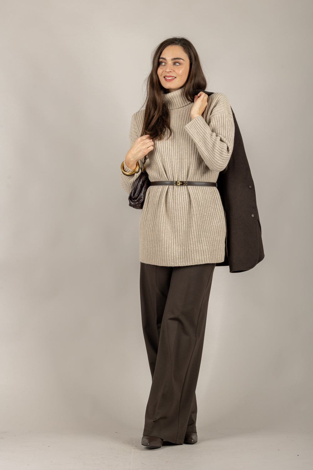 VICOLO - 77317F - MAGLIA COLLO ALTO CON SPALLINE A COSTE