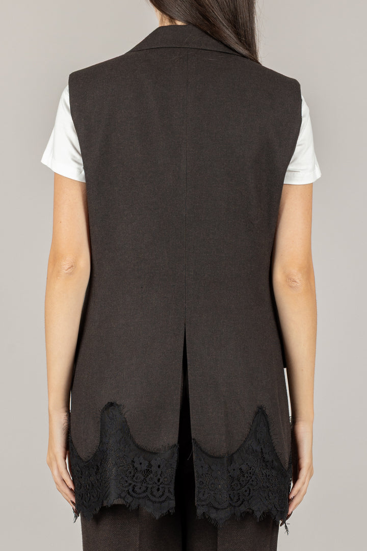 VICOLO - TF1575 - GILET SMANICATO CON PROFILO IN PIZZO