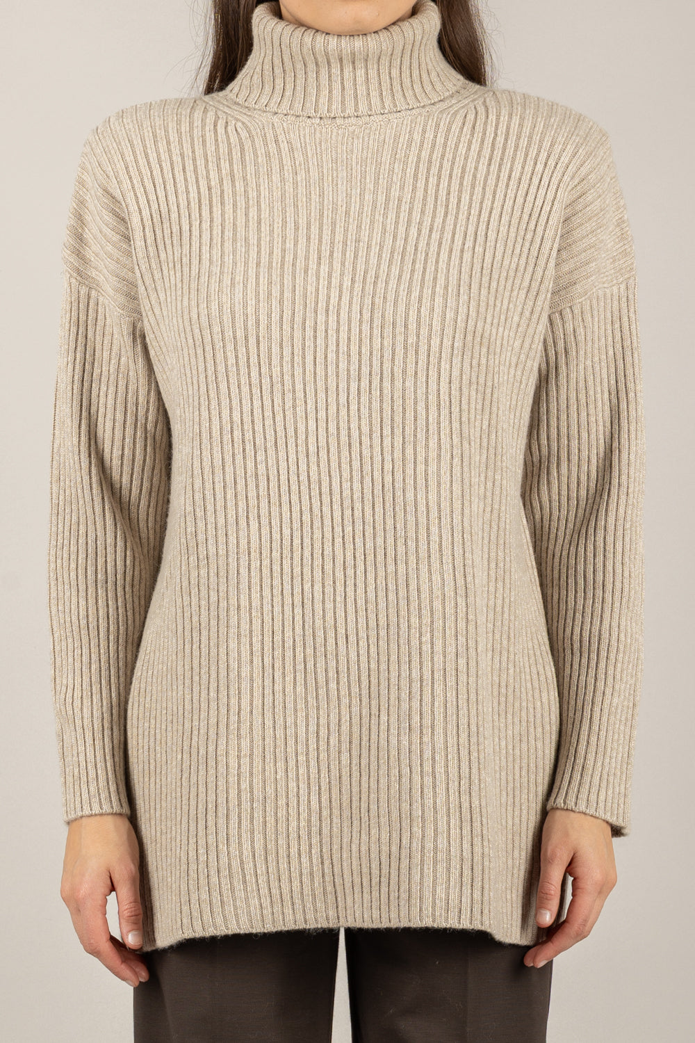 VICOLO - 77317F - MAGLIA COLLO ALTO CON SPALLINE A COSTE