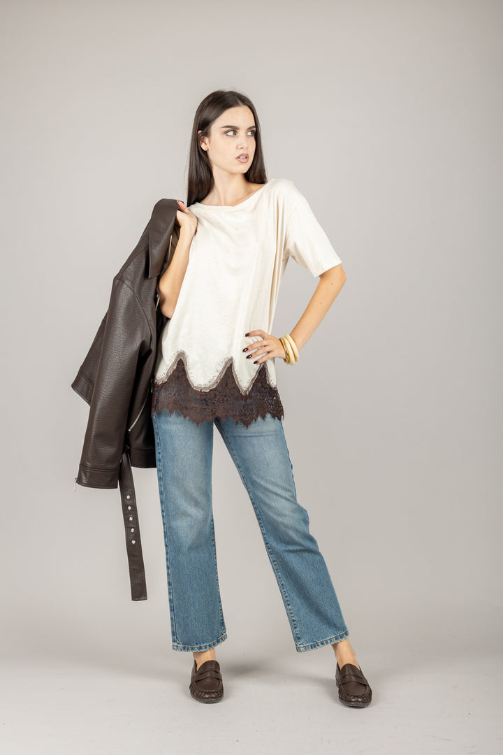 TENSIONE IN - 37706 - T-SHIRT DETTAGLIO IN PIZZO