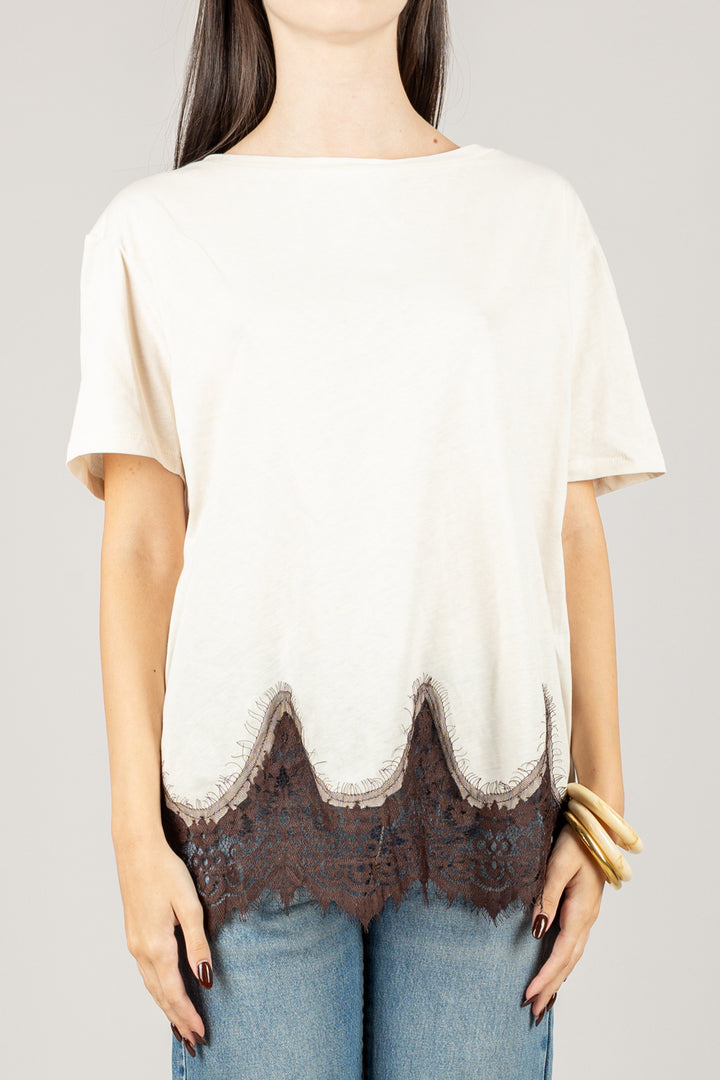 TENSIONE IN - 37706 - T-SHIRT DETTAGLIO IN PIZZO