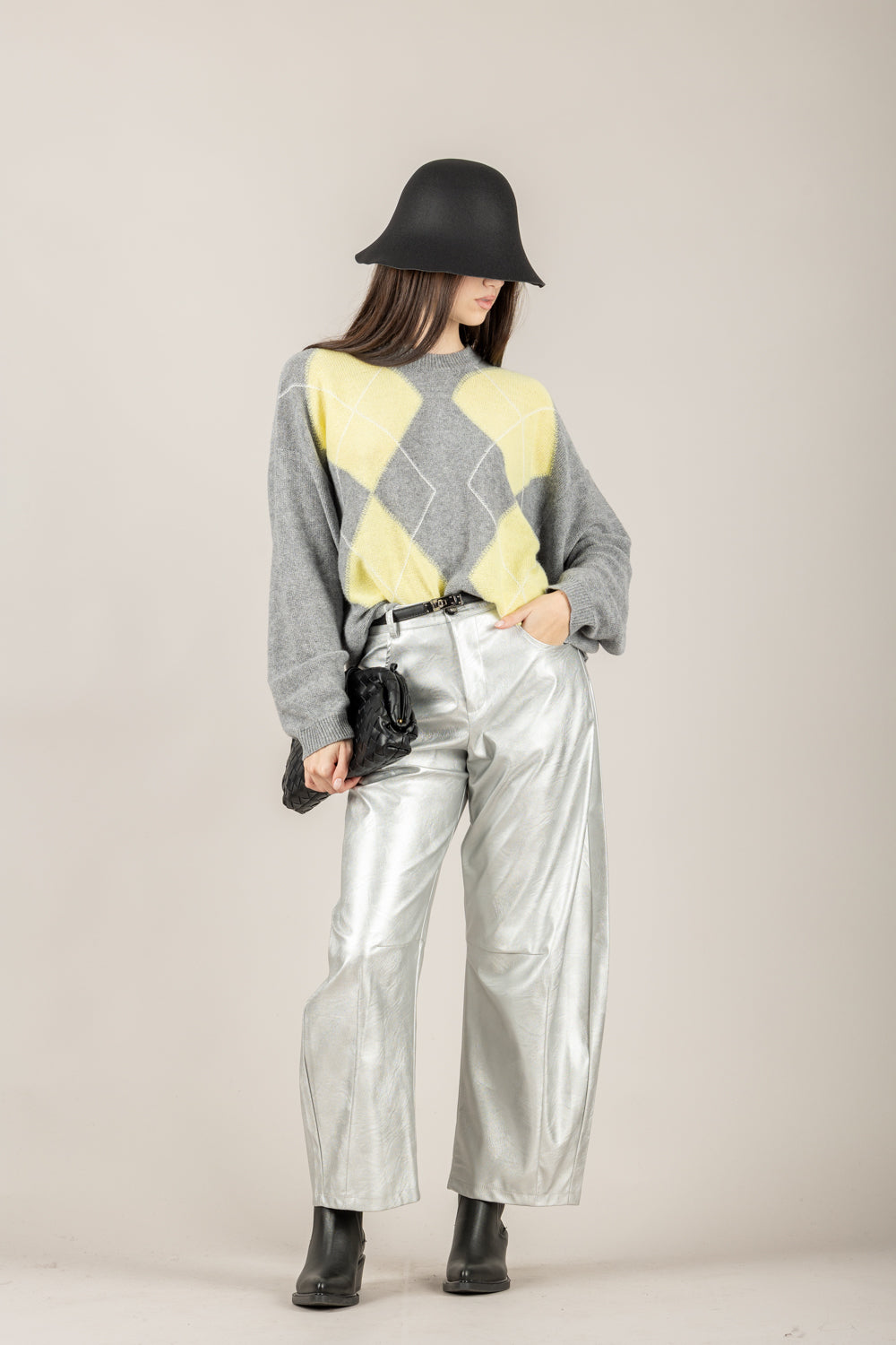 VICOLO - TF2050 - PANTALONE BARREL ECOPELLE LAMINATO