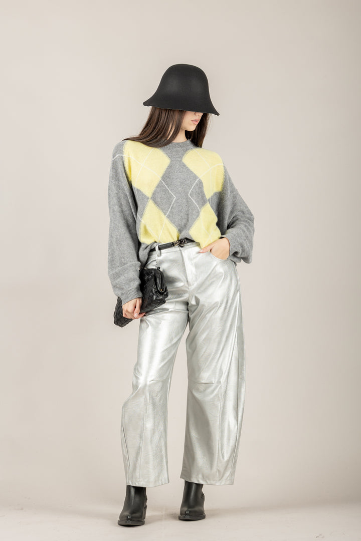 VICOLO - TF2050 - PANTALONE BARREL ECOPELLE LAMINATO