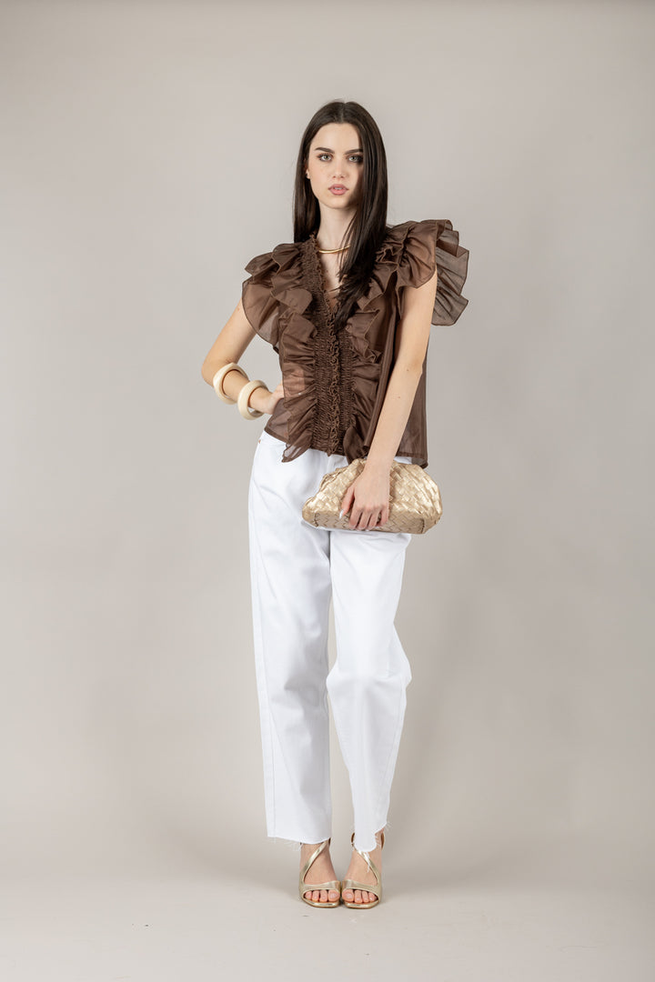 VICOLO - TD0893 - BLUSA CON ROUCHES ELASTICATA