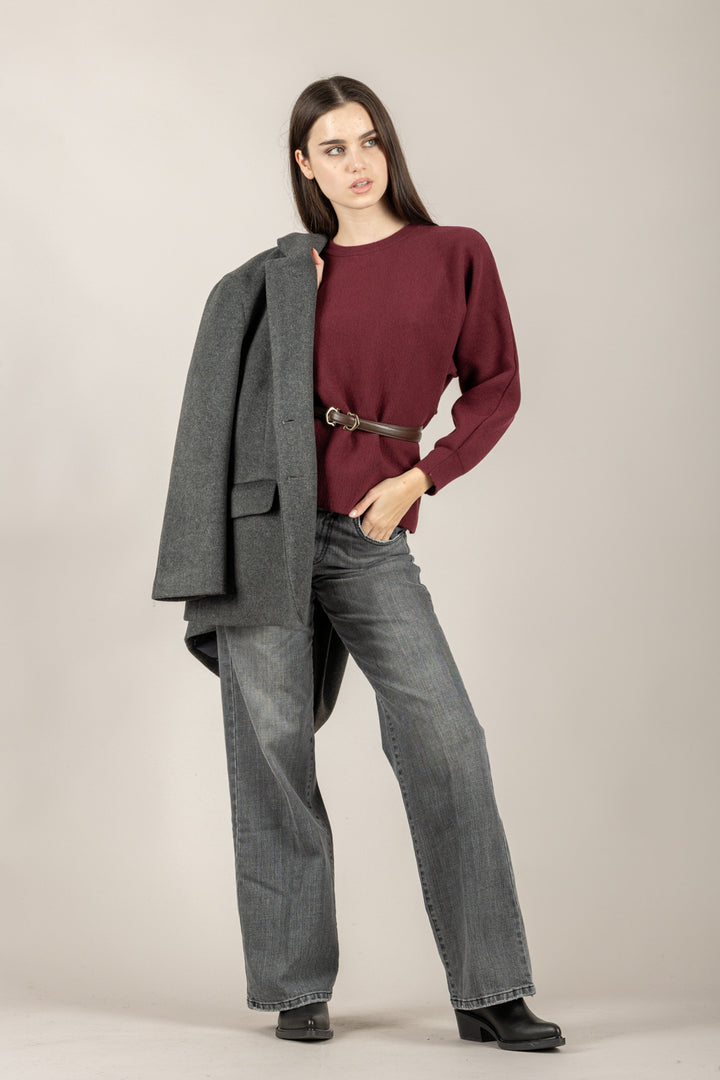 VICOLO - 22207F - MAGLIA MANICA PALLONCINO CON CINTURA