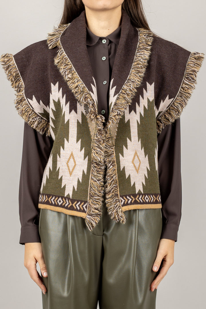 KONTATTO - 3M1083NI - GILET ETNICO CON FRANGE