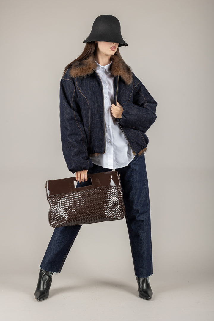 VICOLO - TF0080 - BOMBER JEANS CON COLLO PELLICCIA