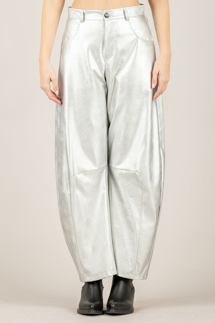 VICOLO - TF2050 - PANTALONE BARREL ECOPELLE LAMINATO