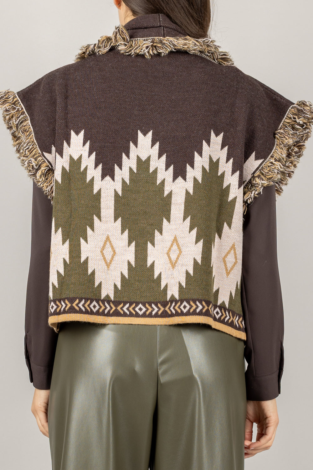 KONTATTO - 3M1083NI - GILET ETNICO CON FRANGE