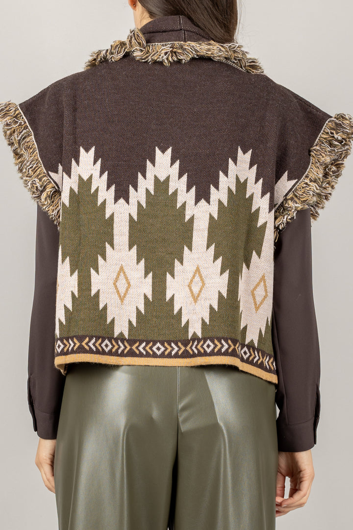 KONTATTO - 3M1083NI - GILET ETNICO CON FRANGE