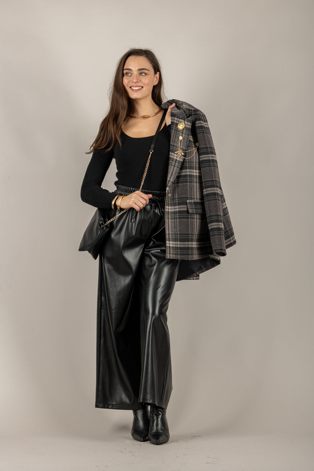 TENSIONE IN - 26P1429  - PANTALONE IN ECOPELLE CON ELASTICO IN VITA