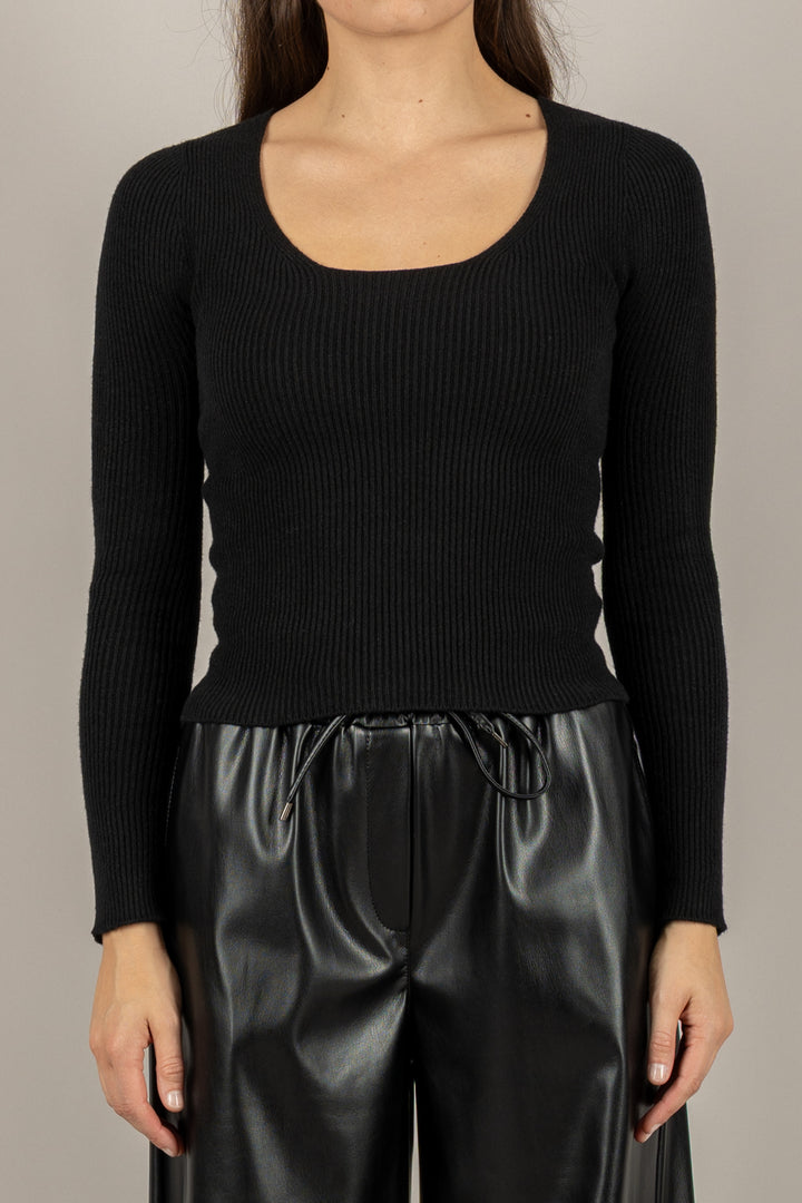 VICOLO - 77316F - MAGLIA A COSTINE CON SCOLLO TONDO