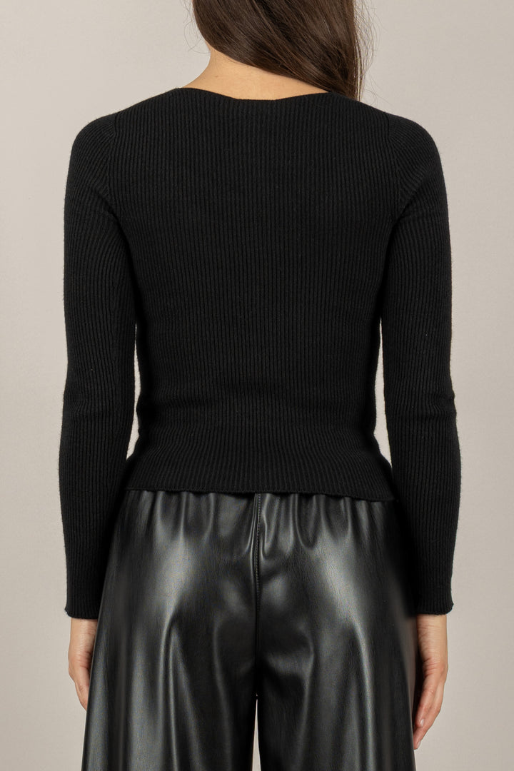 VICOLO - 77316F - MAGLIA A COSTINE CON SCOLLO TONDO