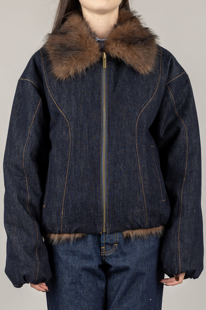 VICOLO - TF0080 - BOMBER JEANS CON COLLO PELLICCIA