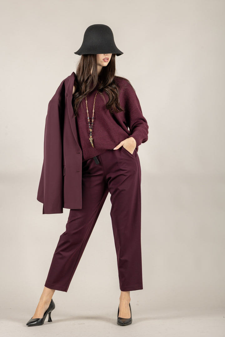 TENSIONE IN - 26P1202 - PANTALONE CARROT IN PUNTO MILANO CON CINTA