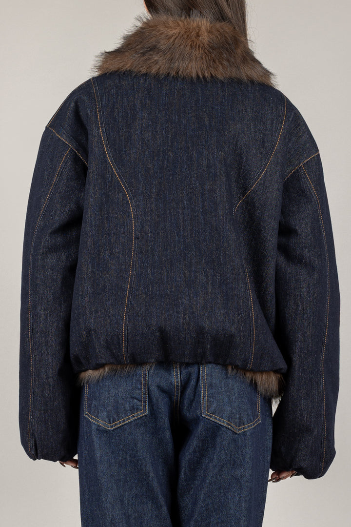 VICOLO - TF0080 - BOMBER JEANS CON COLLO PELLICCIA