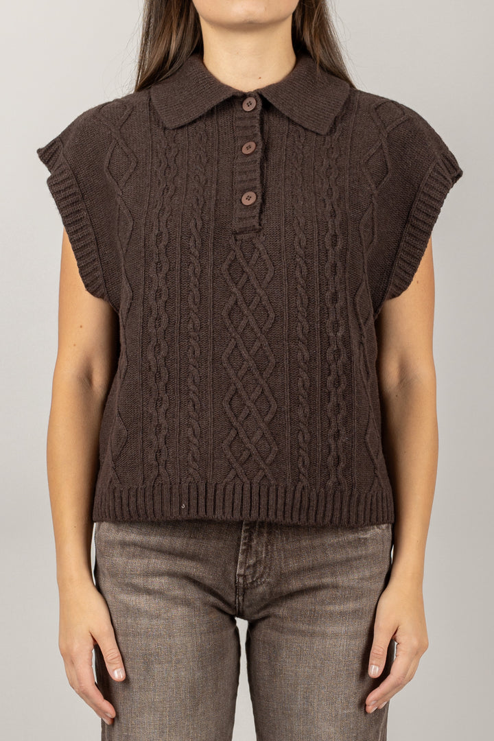 TENSIONE IN - D80967 - GILET CON COLLETTO E RICAMI