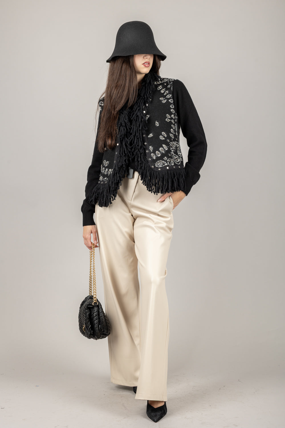 TENSIONE IN - 26P1054 - PANTALONE ECOPELLE CON CINTA