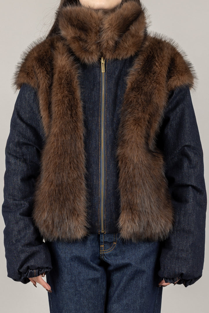 VICOLO - TF0080 - BOMBER JEANS CON COLLO PELLICCIA