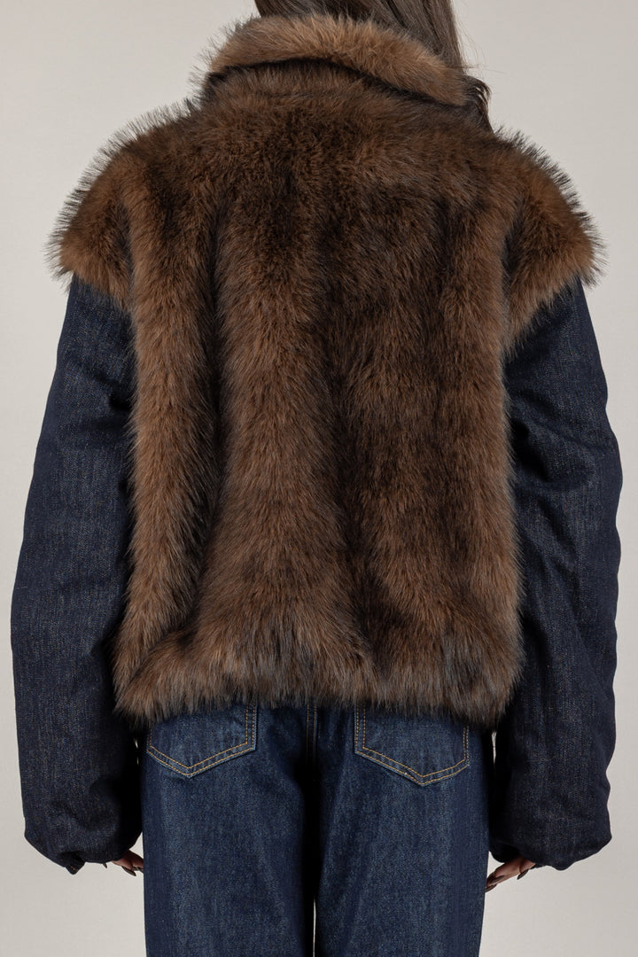 VICOLO - TF0080 - BOMBER JEANS CON COLLO PELLICCIA