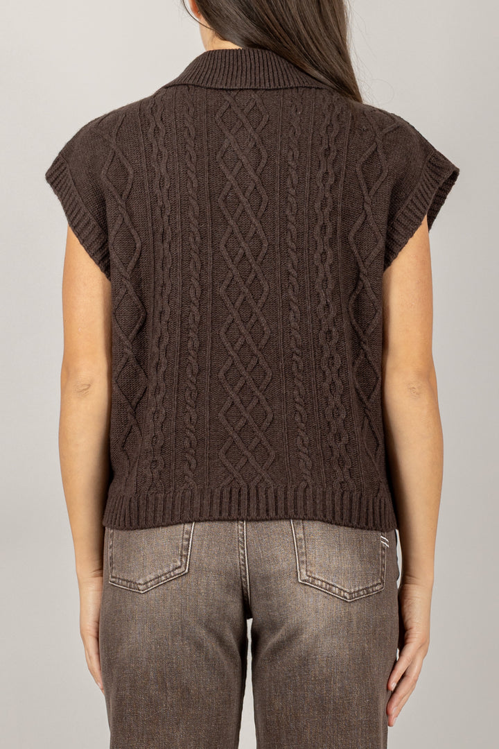 TENSIONE IN - D80967 - GILET CON COLLETTO E RICAMI