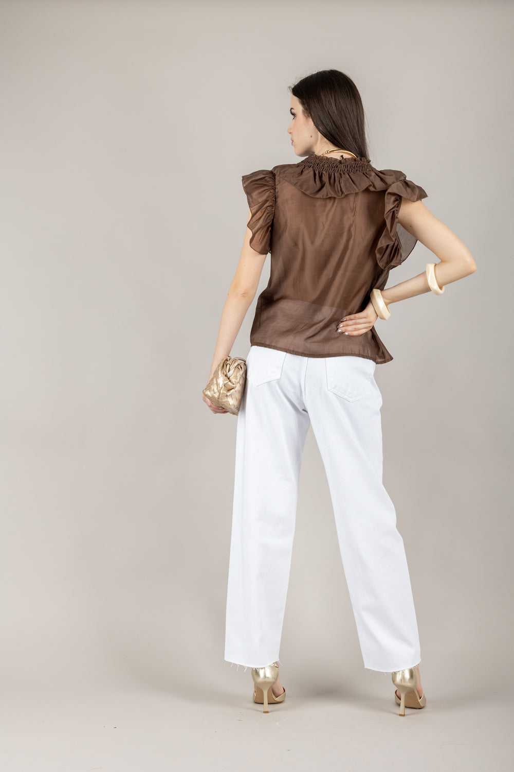 VICOLO - TD0893 - BLUSA CON ROUCHES ELASTICATA