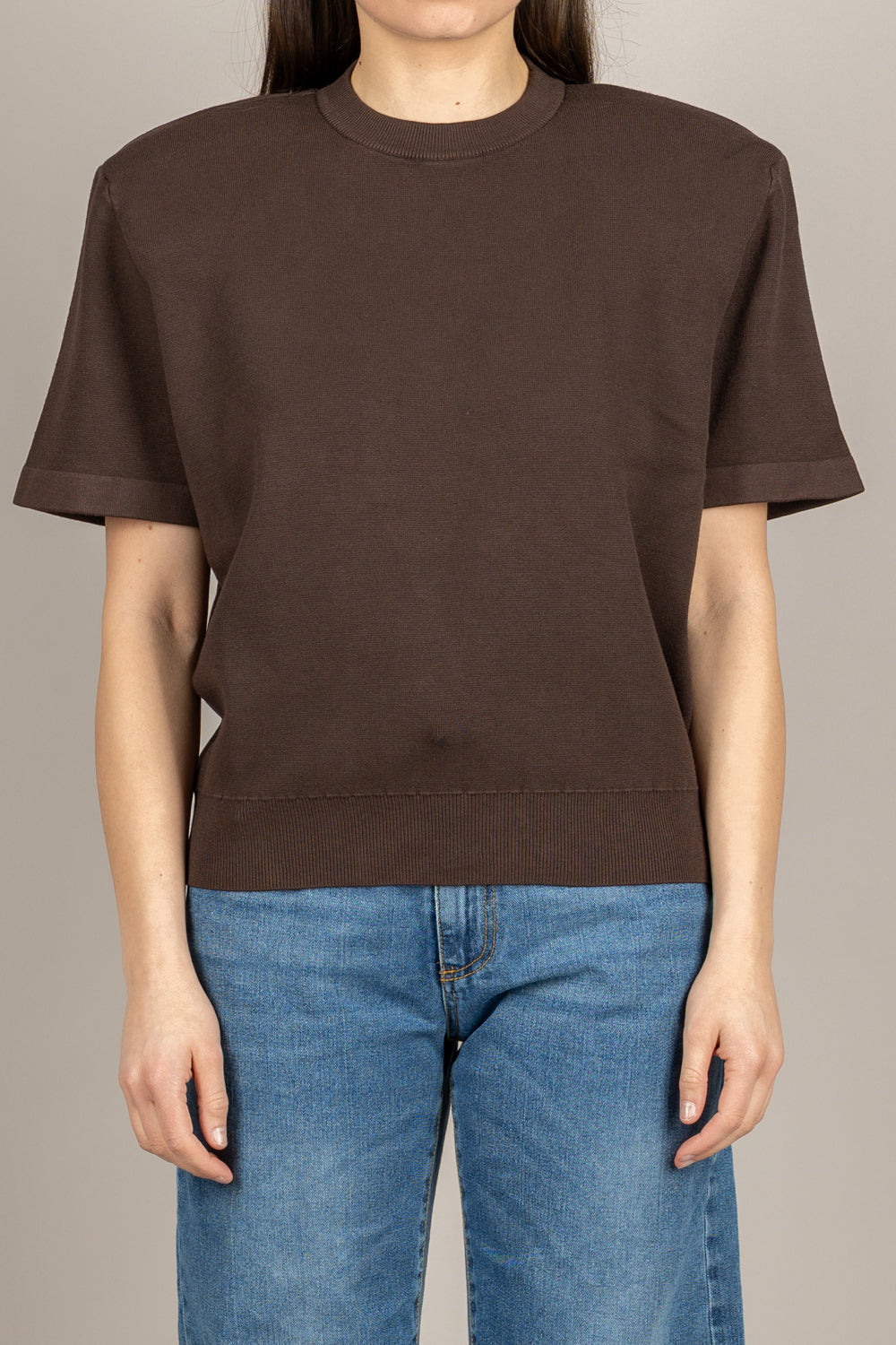 VICOLO - 2AB2015 - MAGLIA MANICA CORTA CON SPALLINE MORO