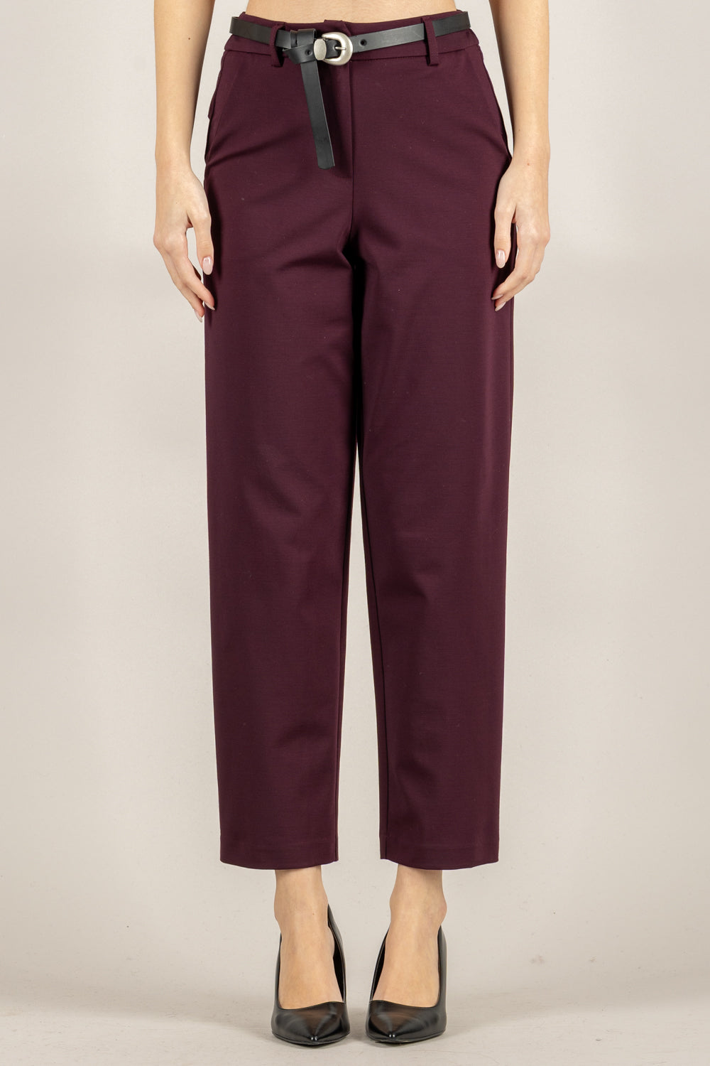 TENSIONE IN - 26P1202 - PANTALONE CARROT IN PUNTO MILANO CON CINTA