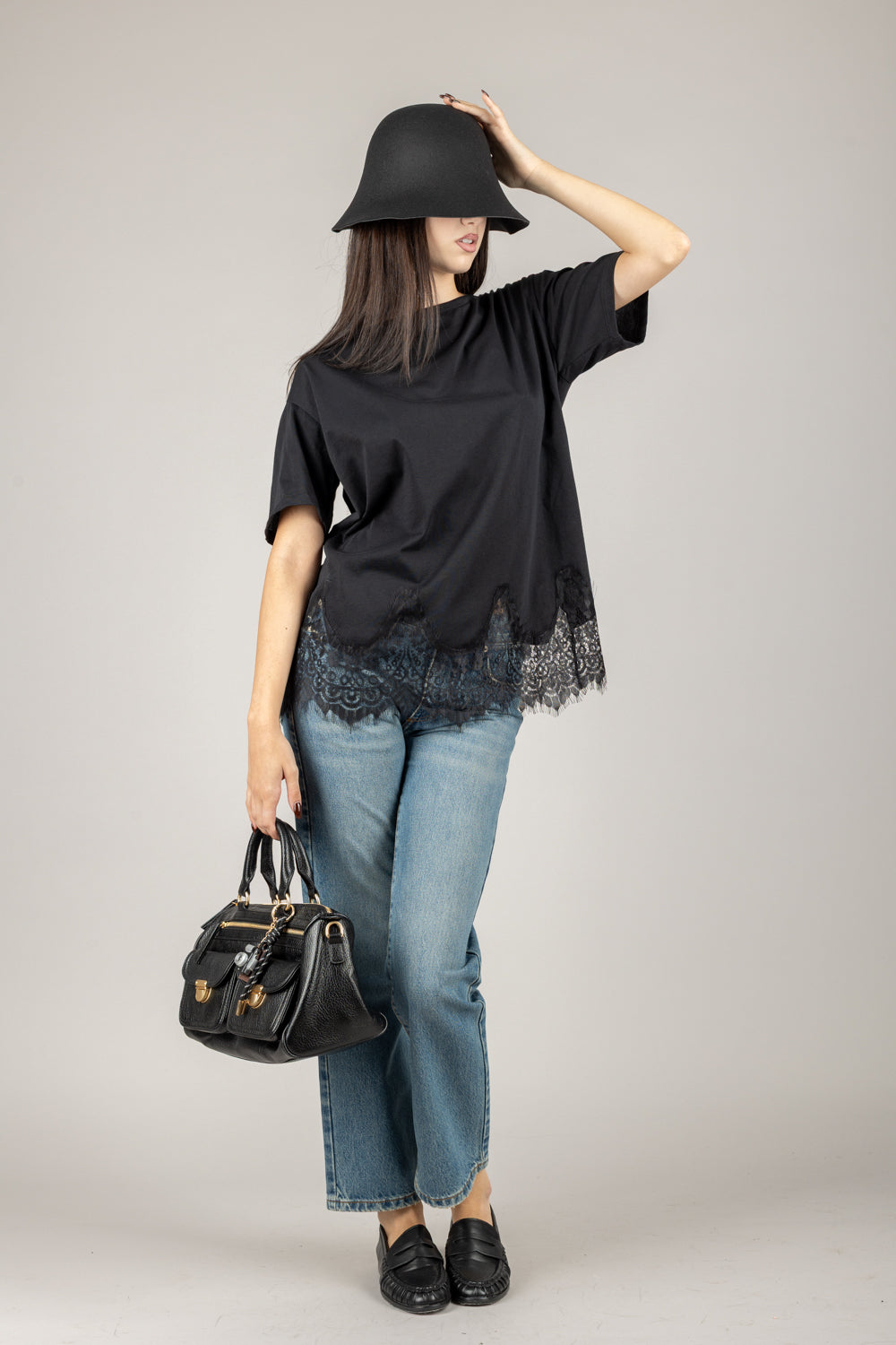 TENSIONE IN - 37706 - T-SHIRT DETTAGLIO IN PIZZO