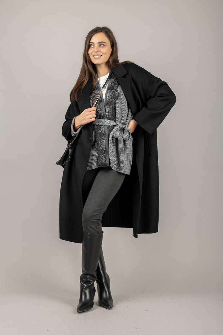 VICOLO - 77302F - CARDIGAN DETTAGLIO IN PIZZO CON CINTA