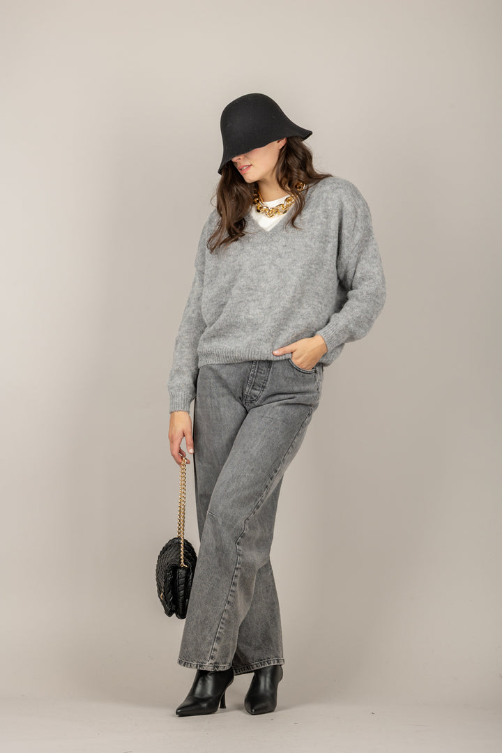 VICOLO - 55162F - MAGLIA SCOLLO A V MANICA LUNGA