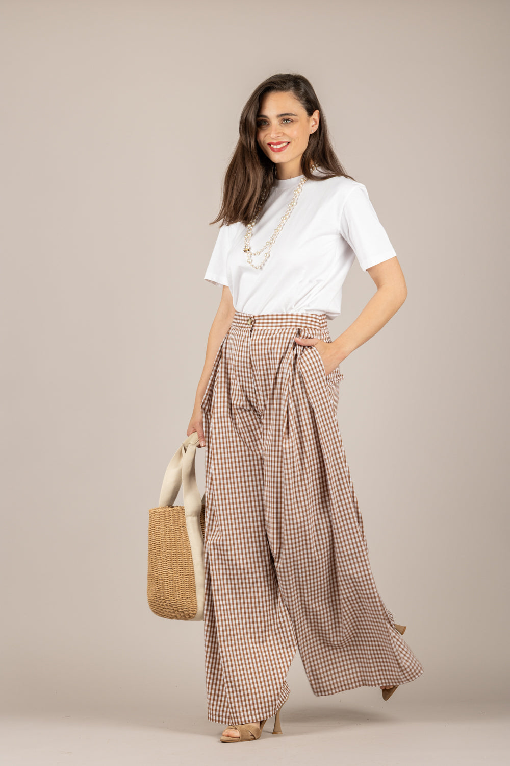 IMPERIAL - P9I2LVH - PANTALONE PALAZZO VICHY CACAO