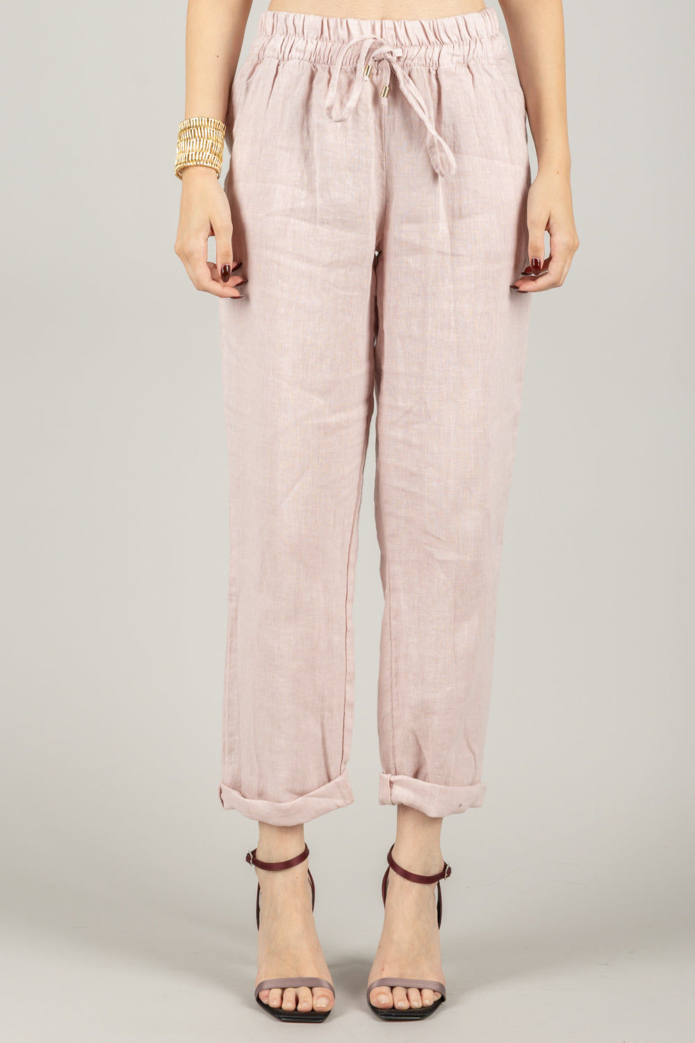 TENSIONE IN - S25PE23 - PANTALONE IN LINO CON COULISSE