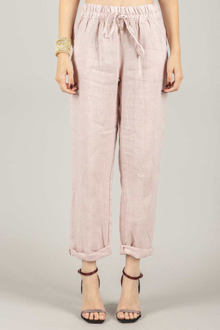 TENSIONE IN - S25PE23 - PANTALONE IN LINO CON COULISSE