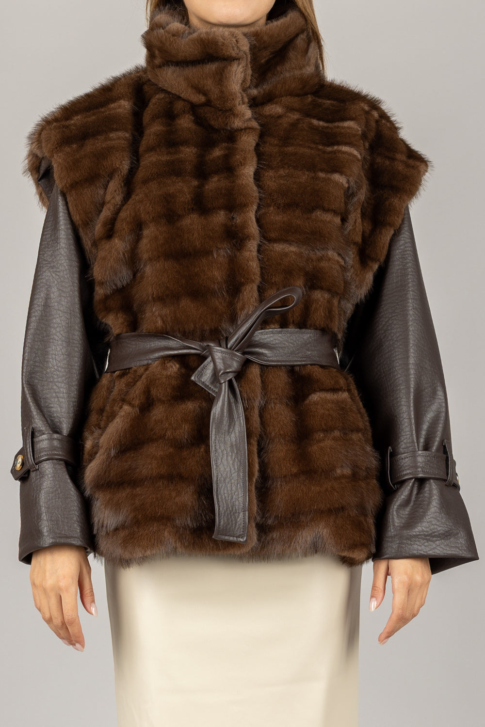 TENSIONE IN - GG840 - GIACCA GILET ECOPELLICCIA CON CINTA