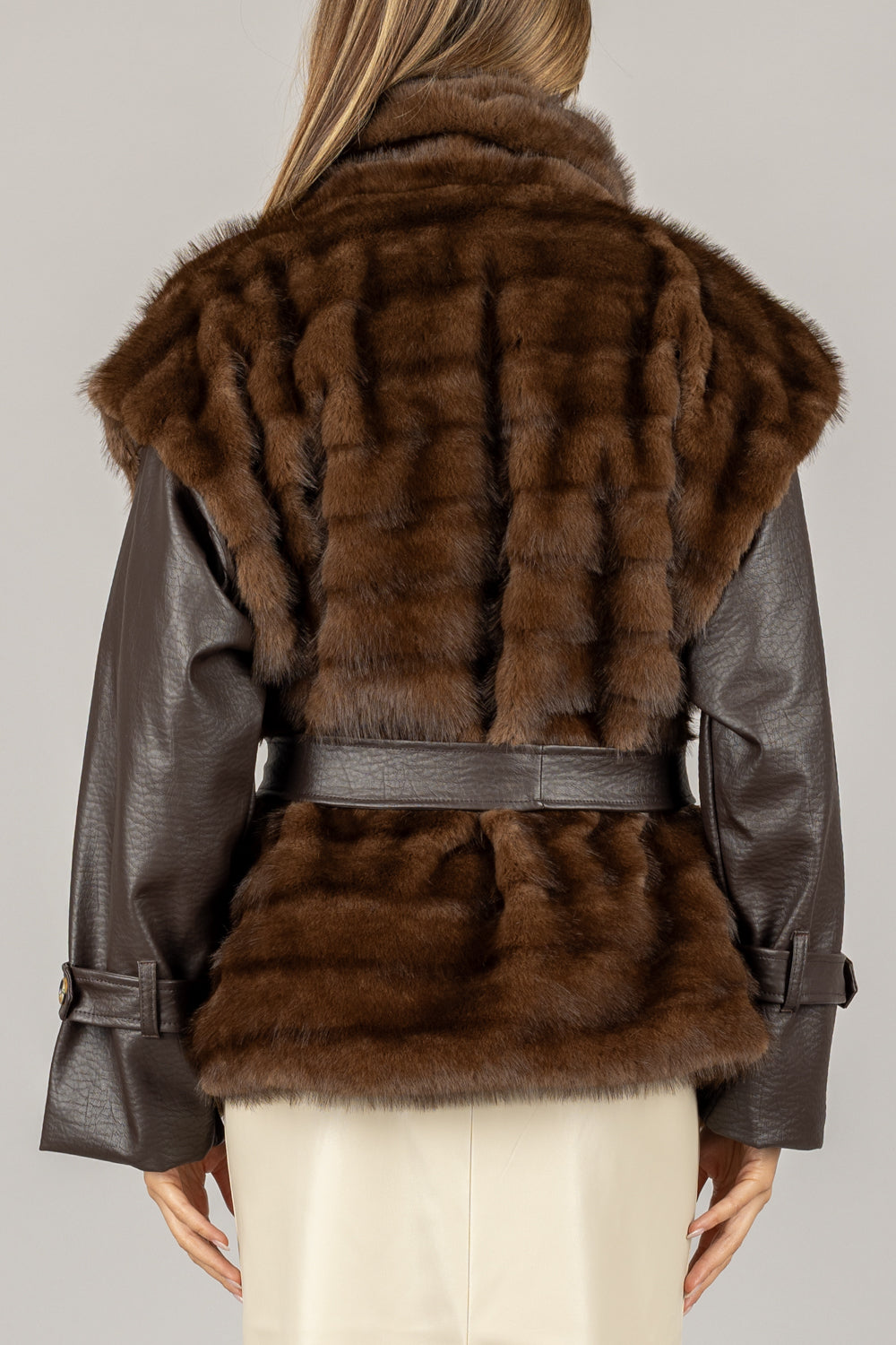 TENSIONE IN - GG840 - GIACCA GILET ECOPELLICCIA CON CINTA