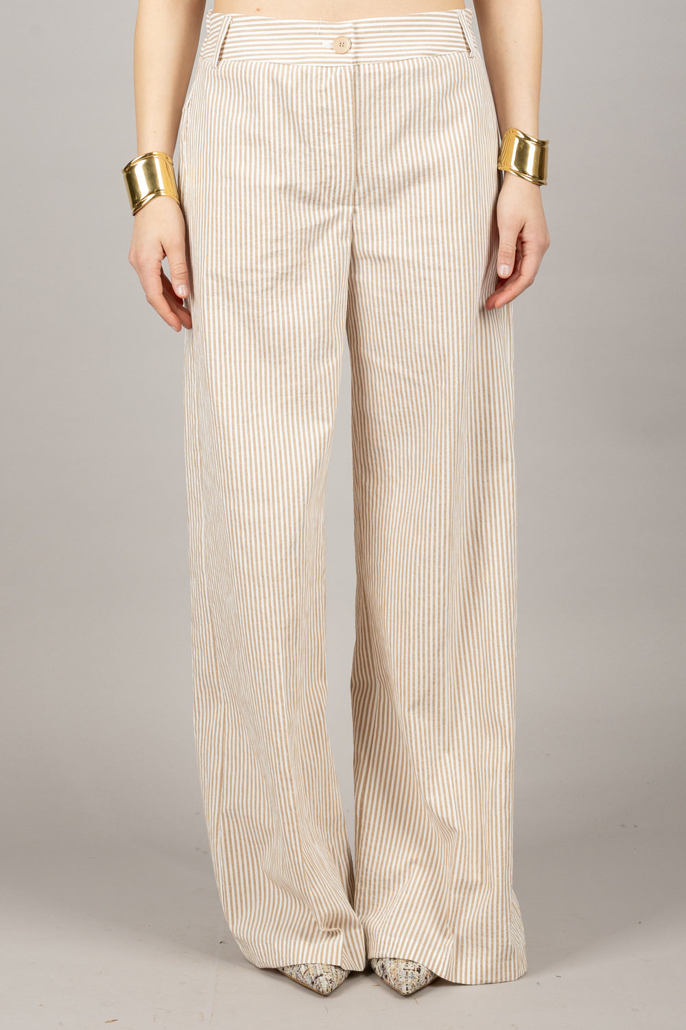 TENSIONE IN - S25P632 - PANTALONE A RIGHE CON COULISSE