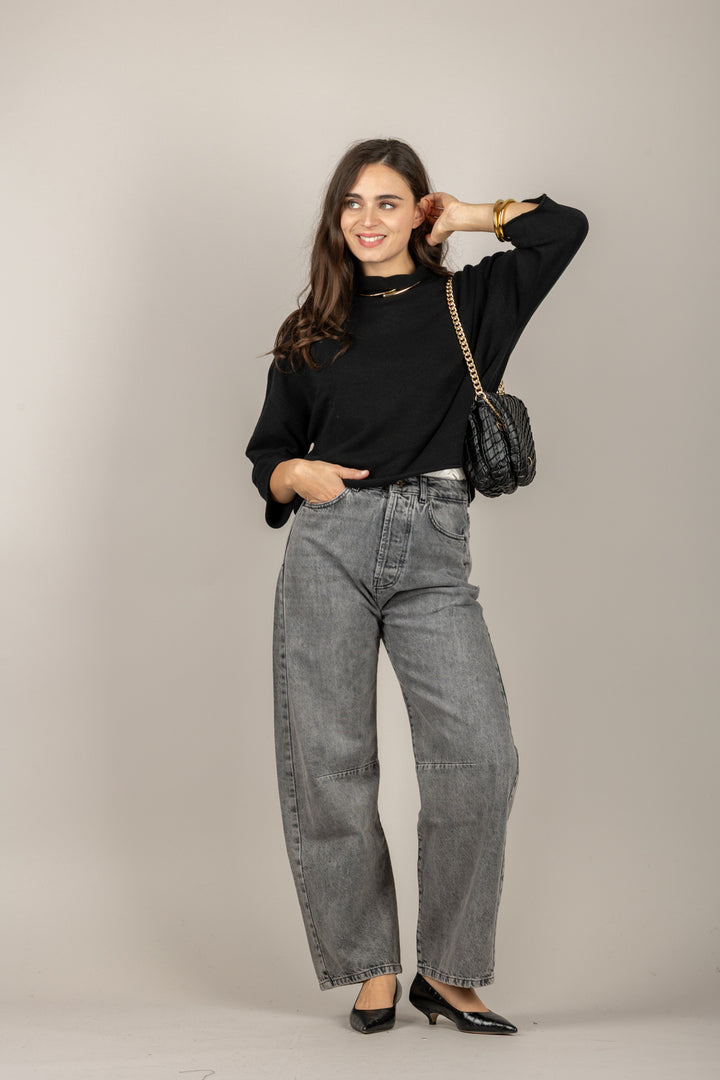 TENSIONE IN - IT1176AI25 - MAGLIA CROP COLLO ALTO CON MANICA 3/4